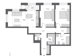 Продается 3-комнатная квартира ЖК ОСКАР, дом 1, 84.7  м², 15225000 рублей