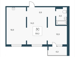 Продается 3-комнатная квартира ЖК Эко-квартал на Кедровой, д 3 сек 2, 59.2  м², 6500000 рублей