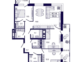 Продается 4-комнатная квартира ЖК Luna (Луна), 96.6  м², 13500000 рублей