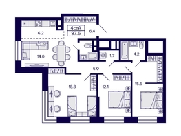 Продается 4-комнатная квартира ЖК Citatum (Цитатум), 87.5  м², 11900000 рублей