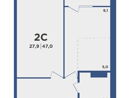 Продается 2-комнатная квартира ЖК Поколение, дом 2, 47  м², 5365750 рублей