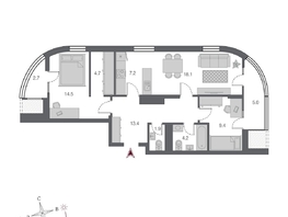 Продается 3-комнатная квартира ЖК Беринг, дом 2, 81.1 м², 14427200 рублей
