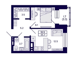 Продается 1-комнатная квартира ЖК Сподвижники, 35.7 м², 4990000 рублей