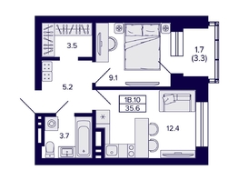 Продается 1-комнатная квартира ЖК Сподвижники, 35.6 м², 4900000 рублей
