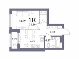 Продается 1-комнатная квартира ЖК Горская Лагуна, корпус 2, 36.26  м², 8103000 рублей