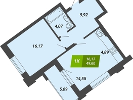 Продается 1-комнатная квартира ЖК Бирюзовая жемчужина-4, 49.6  м², 8233600 рублей