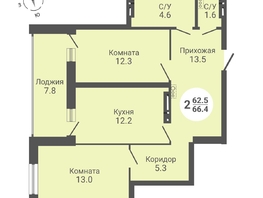 Продается 2-комнатная квартира ЖК На Петухова, дом 1, 66.4 м², 6556000 рублей