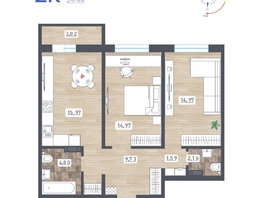 Продается 2-комнатная квартира ЖК Радуга Сибири, дом 10, 65.7 м², 6574000 рублей