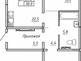 Продается 2-комнатная квартира ЖК Гренландия, Лес дом №5, 70.9  м², 7390000 рублей