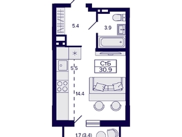 Продается Студия ЖК Gorizont (Горизонт), дом 1, 30.9  м², 4700000 рублей