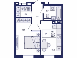 Продается 1-комнатная квартира ЖК Горизонт, дом 2, 32.7  м&sup2;, 5400000 рублей