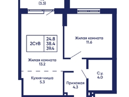 Продается 2-комнатная квартира ЖК Gorizont (Горизонт), дом 2, 39.4 м², 6600000 рублей