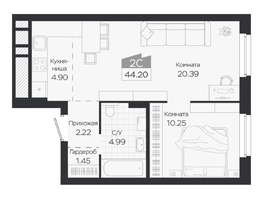 Продается 2-комнатная квартира ЖК Базилик, дом 3, 44.2  м&sup2;, 6657000 рублей
