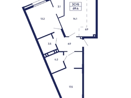 Продается 3-комнатная квартира ЖК Gorizont (Горизонт), дом 2, 69.4  м², 8300000 рублей