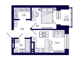 Продается 1-комнатная квартира ЖК Сподвижники, 35.6  м², 4990000 рублей