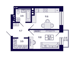 Продается 1-комнатная квартира ЖК Сподвижники, 36.1  м², 5800000 рублей