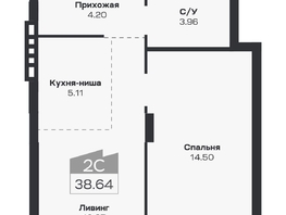 Продается 2-комнатная квартира ЖК Базилик, дом 2, 38.64  м², 7308000 рублей