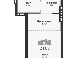 Продается 1-комнатная квартира ЖК Базилик, дом 2, 24.63  м², 5074000 рублей