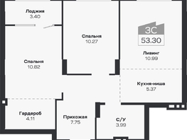 Продается 3-комнатная квартира ЖК Базилик, дом 2, 53.3  м², 10234000 рублей