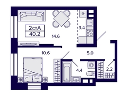 Продается 2-комнатная квартира ЖК Citatum (Цитатум), 40.2  м², 6990000 рублей