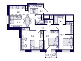 Продается 4-комнатная квартира ЖК Citatum (Цитатум), 88.3  м², 11900000 рублей