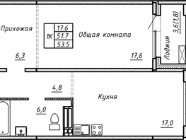 Продается 1-комнатная квартира ЖК Гренландия, Лес дом №5, 53.5  м², 6660000 рублей