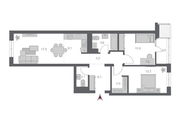 Продается 3-комнатная квартира ЖК Беринг, дом 3, 74.56 м², 12750000 рублей
