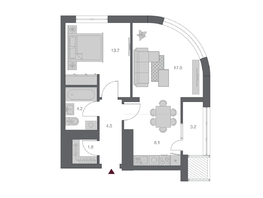 Продается 2-комнатная квартира ЖК Беринг, дом 3, 52.49 м², 10475000 рублей