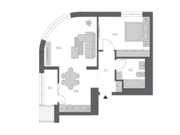 Продается 2-комнатная квартира ЖК Беринг, дом 3, 54.4 м², 11950000 рублей