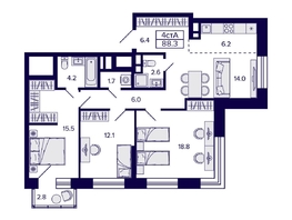 Продается 4-комнатная квартира ЖК Citatum (Цитатум), 88.3 м², 13300000 рублей