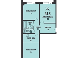 Продается 3-комнатная квартира ЖК Династия, дом 907, 64.8 м², 7000000 рублей