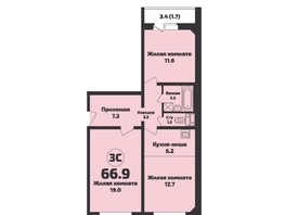 Продается 3-комнатная квартира ЖК Приозерный, дом 712 серия Life, 66.9 м², 7600000 рублей