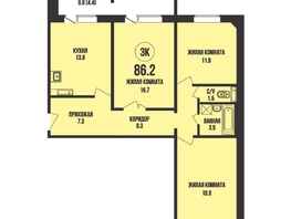 Продается 3-комнатная квартира ЖК Династия, дом 908, 86.2 м², 9100000 рублей