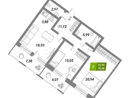 Продается 2-комнатная квартира ЖК Бирюзовая жемчужина-2, 77.2  м², 12531876 рублей