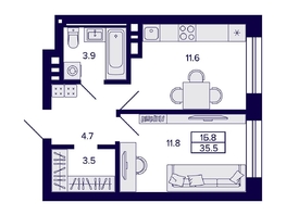 Продается 1-комнатная квартира ЖК Сподвижники, дом 1, 35.5  м&sup2;, 6100000 рублей