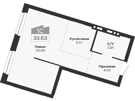 Продается 1-комнатная квартира ЖК Базилик, дом 2, 33.63  м², 5329000 рублей
