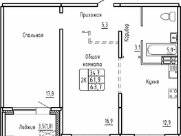 Продается 2-комнатная квартира ЖК Самоцветы, Бирюза дом 1, 63.7  м², 6050000 рублей