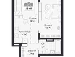 Продается 2-комнатная квартира ЖК Базилик, дом 3, 38.61  м², 5491000 рублей
