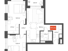 Продается 2-комнатная квартира ЖК ЩА, 64.46  м², 10990000 рублей
