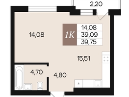 Продается 1-комнатная квартира ЖК Роза ветров, 39.75  м², 5322525 рублей