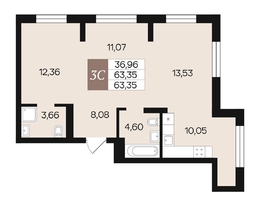Продается 3-комнатная квартира ЖК Роза ветров, 63.35  м², 8221563 рублей
