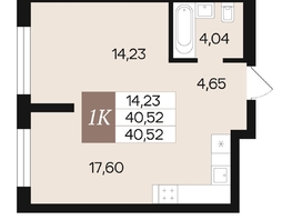 Продается 1-комнатная квартира ЖК Роза ветров, 40.52  м², 5676041 рублей