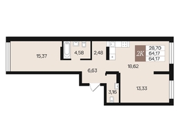 Продается 2-комнатная квартира ЖК Роза ветров, 64.17  м², 8030554 рублей