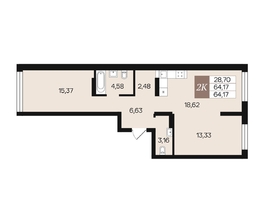 Продается 2-комнатная квартира ЖК Роза ветров, 64.17  м², 8129697 рублей