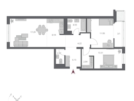 Продается 3-комнатная квартира ЖК Беринг, дом 3, 74.74  м&sup2;, 13090000 рублей