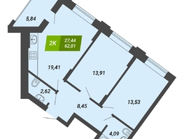 Продается 2-комнатная квартира ЖК Бирюзовая жемчужина-4, 10665720 рублей