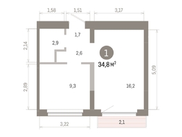 Продается 1-комнатная квартира ЖК Лебедевский квартал, дом 1, 34.8  м², 6520000 рублей