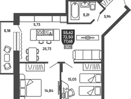Продается 2-комнатная квартира ЖК Ермак, 73.54  м², 8550000 рублей