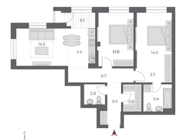 Продается 3-комнатная квартира ЖК ОСКАР, дом 2, 80.5  м&sup2;, 15490000 рублей