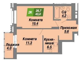 Продается 2-комнатная квартира ЖК Калининский квартал, дом 4, 43  м², 7307850 рублей